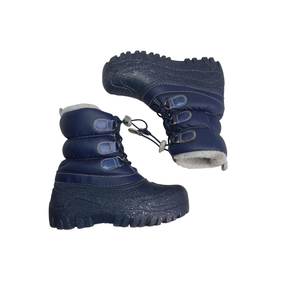 Members Mark Kids Navy Blue Glitter Snow Boots Puffer Faux Shearling Size 2 3295